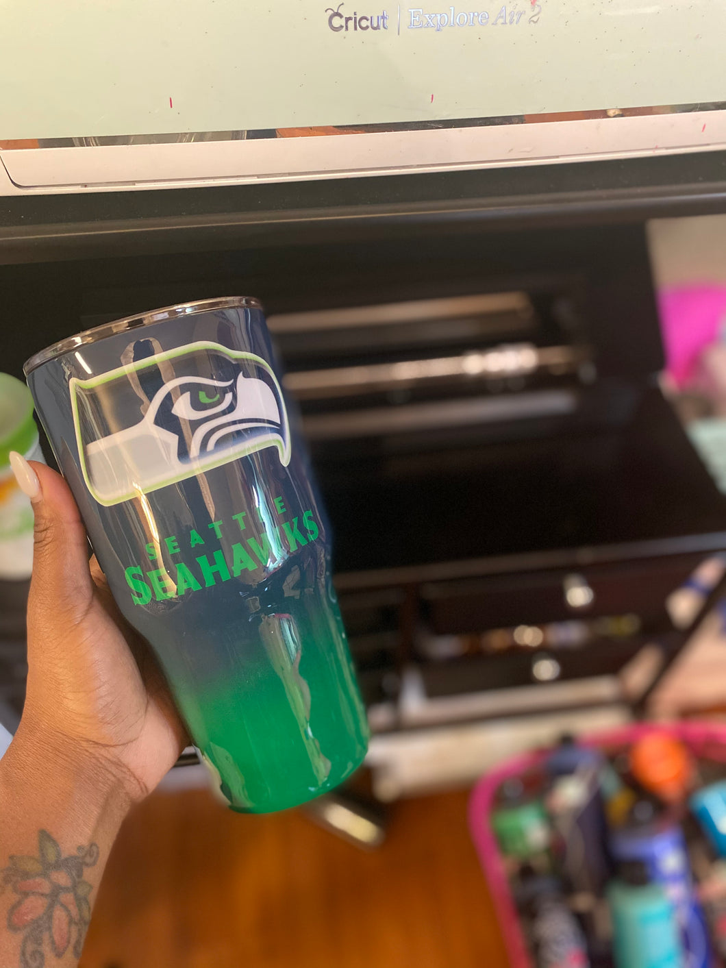 Custom Seahawks Tumbler (Ombré w/name)